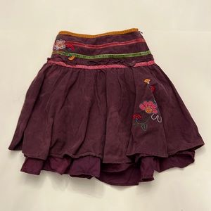 Deux par deux girls burgundy corduroy skirt; size 8; embroidered; 100% cotton;